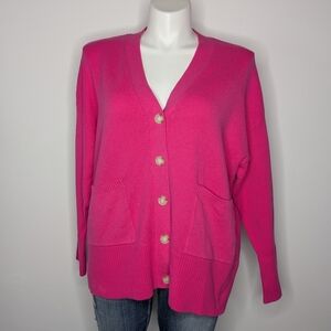 NWT Loft Pink Button Up V Neck Cotton Blend Cardigan Sweater XL
